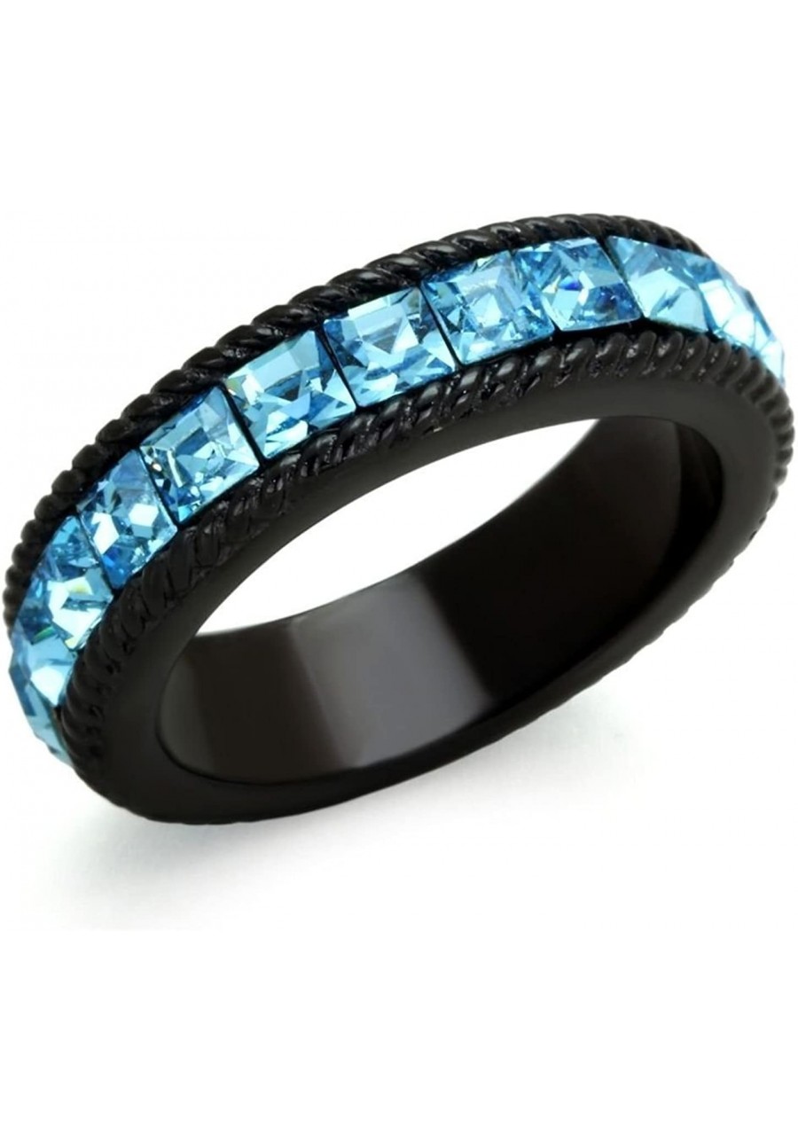 6mm Wide Blue Princess Eternity Band Black Finish Stainless Steel $30.24 Bands