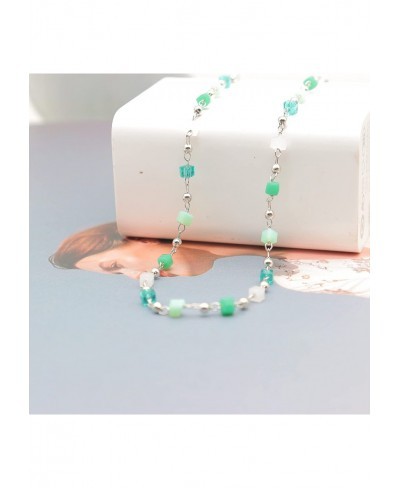 Bohemia Beaded Choker Necklace for Women Girls Tiny Dainty Green Crystal Necklaces Summer Beach Colorful Beaded Square Round ...