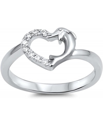 Sterling Silver Dolphin Heart White CZ Ring Promise 925 Band USA 9mm Sizes 4-10 $15.99 Promise Rings