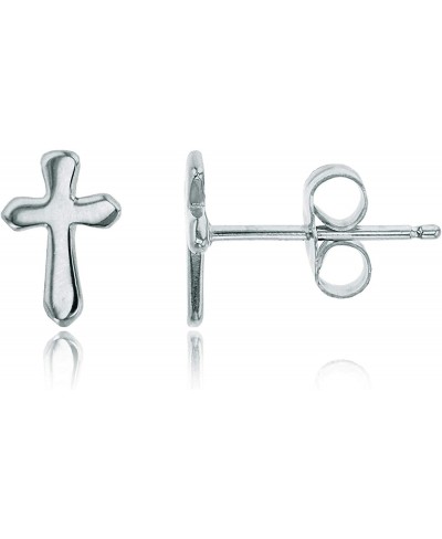 Sterling Silver Polished Cross Stud Earrings for Women 6.50x9mm Cross Stud Earrings Secure Friction Back Closure 14k Plated S...