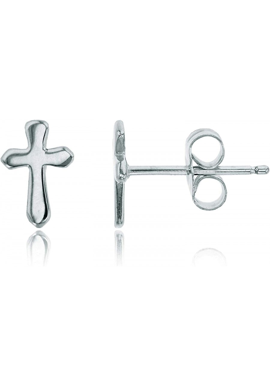 Sterling Silver Polished Cross Stud Earrings for Women 6.50x9mm Cross Stud Earrings Secure Friction Back Closure 14k Plated S...