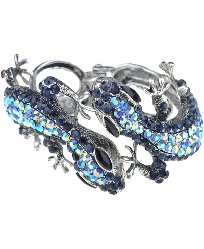 Silvery Golden Blue Topaz Multicolored Rhinestones Lizard Gecko Reptile Bangle Cuff Bracelet $17.54 Bangle