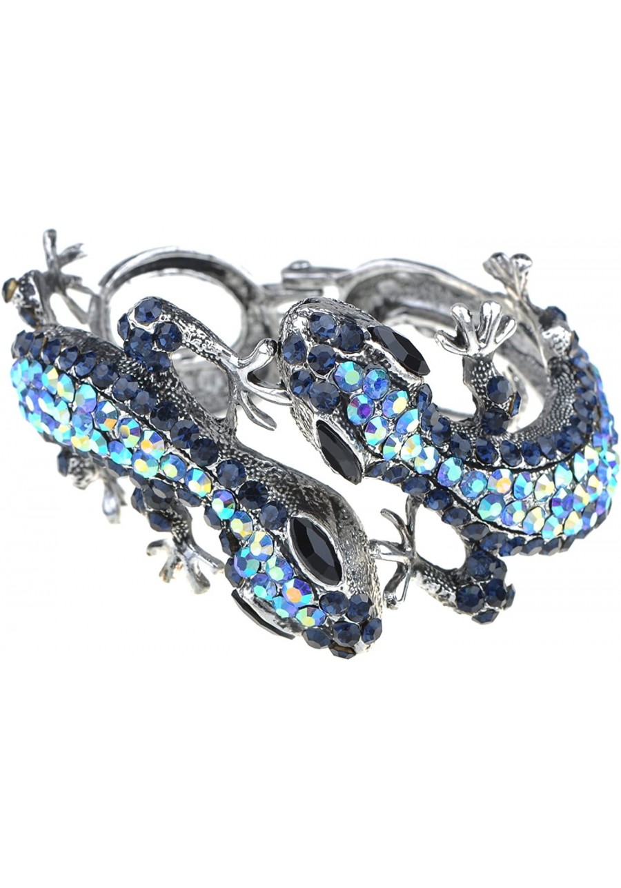 Silvery Golden Blue Topaz Multicolored Rhinestones Lizard Gecko Reptile Bangle Cuff Bracelet $17.54 Bangle