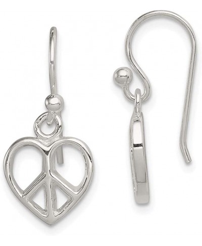 Sterling Silver Peace Sign Heart Shepherd Hook Earrings 24mm 10mm style QE8792 $20.35 Drop & Dangle