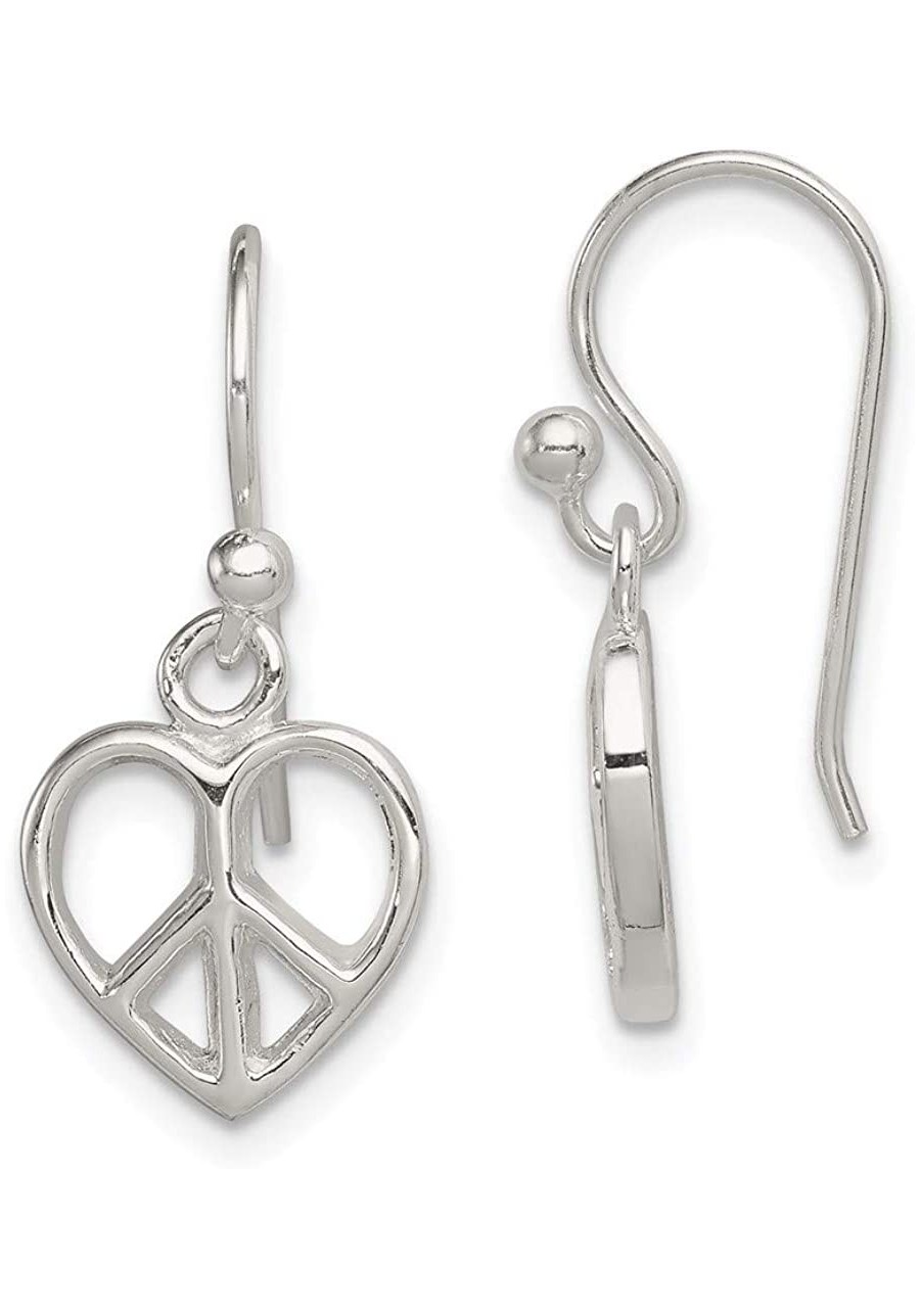 Sterling Silver Peace Sign Heart Shepherd Hook Earrings 24mm 10mm style QE8792 $20.35 Drop & Dangle