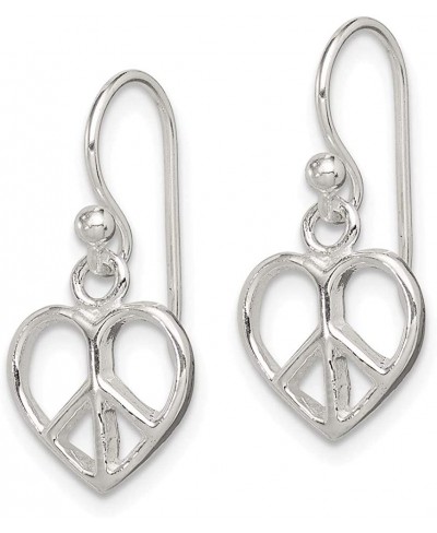 Sterling Silver Peace Sign Heart Shepherd Hook Earrings 24mm 10mm style QE8792 $20.35 Drop & Dangle