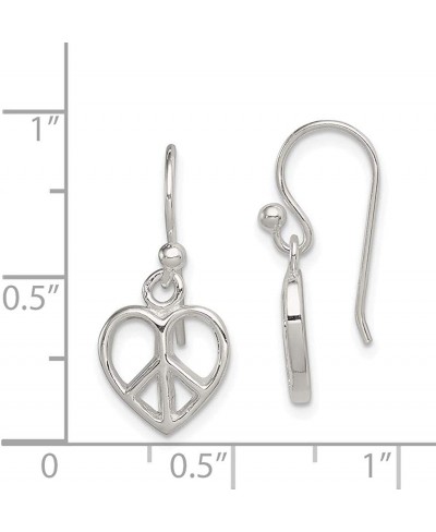 Sterling Silver Peace Sign Heart Shepherd Hook Earrings 24mm 10mm style QE8792 $20.35 Drop & Dangle