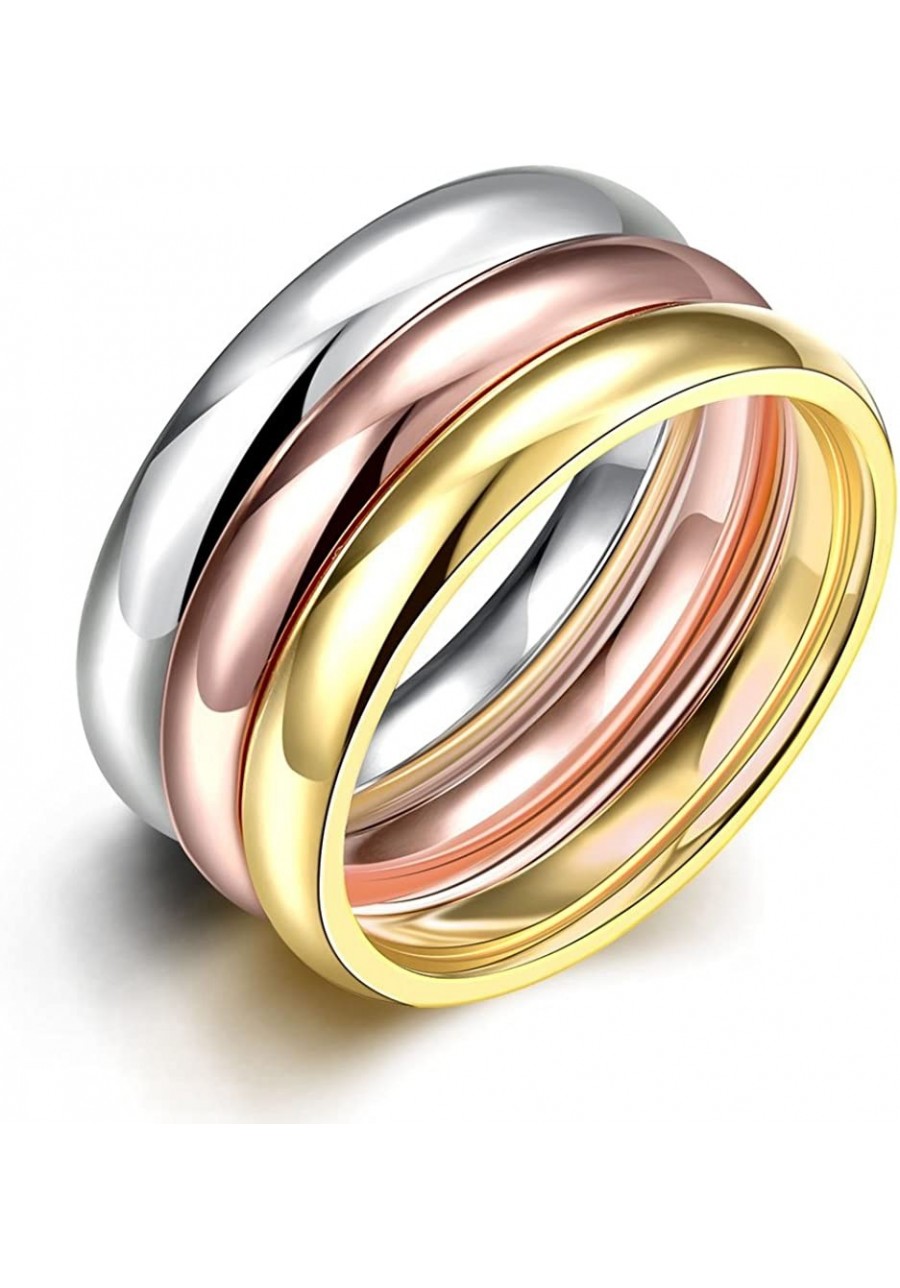 Women's Stainless Steel (Silver Gold Rose) Glossy Stacking Ring Set $10.21 Bands