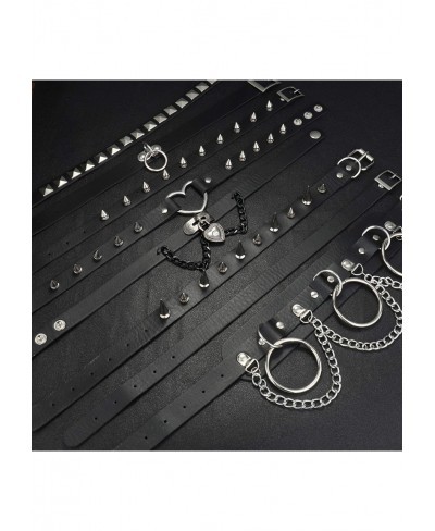 8pcs Punk Leather Choker Necklace O-Ring Heart Circle Shape Vintage Halloween Costume Accessory Goth Collar Chokers for Women...