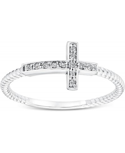 18K White Gold Plated Round Cut Cubic Zirconia Sideways Cross Rope Band Ring Women's Girl's Religious Ring $17.05 Bands