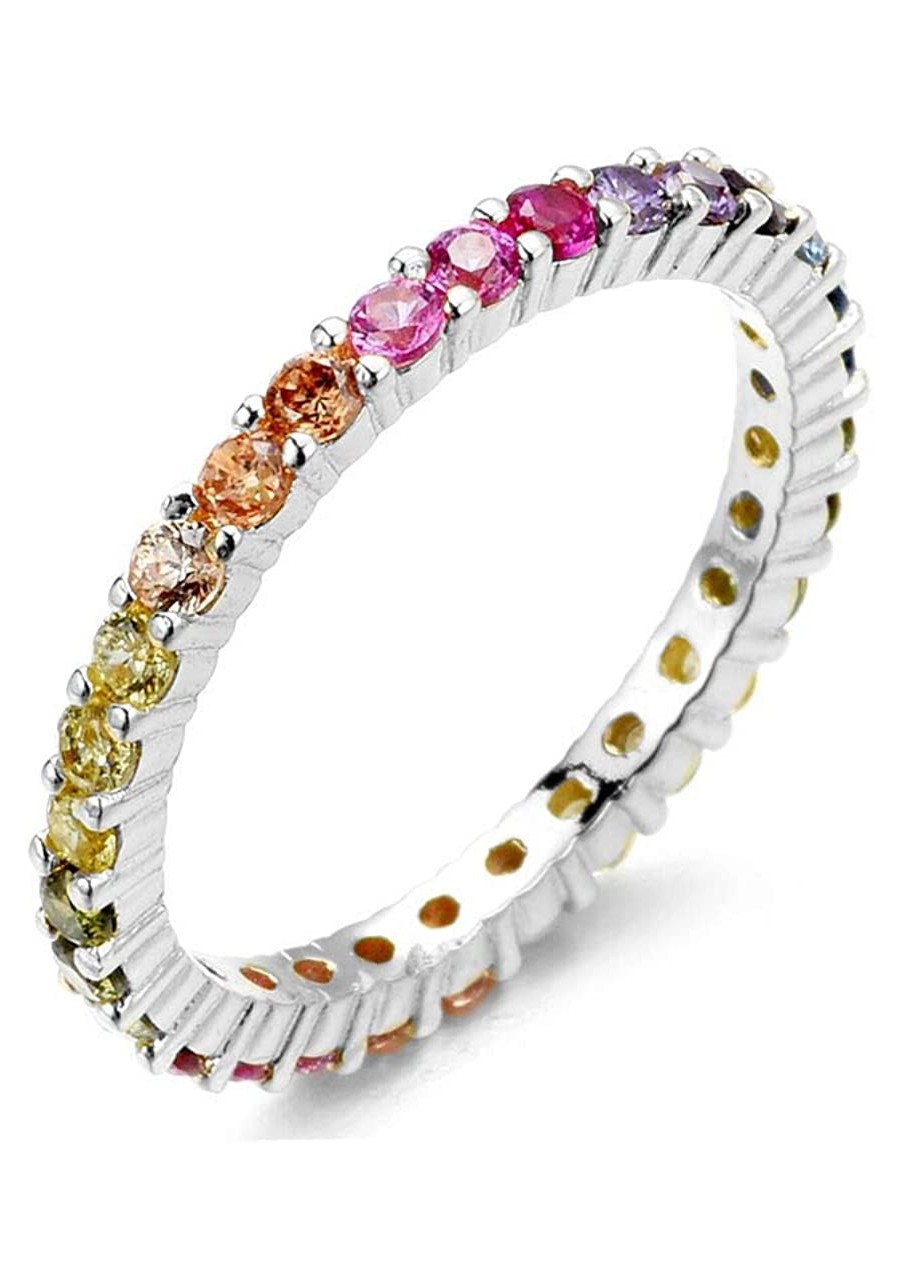 Women's 2mm Sterling Silver CZ Round Rainbow Pride Collection Eternity Ring $22.58 Eternity Rings