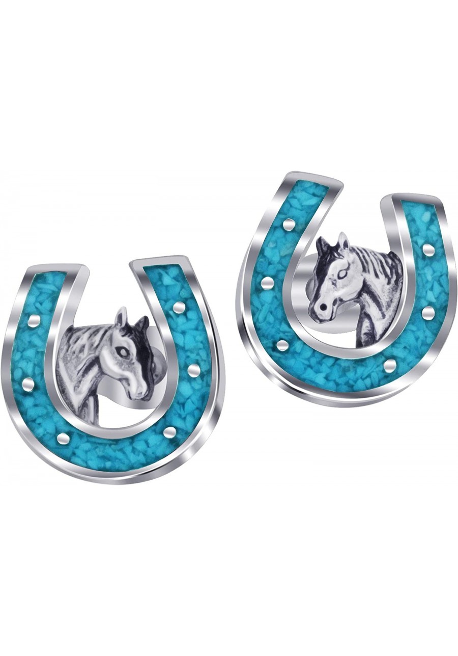 Turquoise Gemstone Horseshoe Southwestern Style Sterling Silver Post Back Stud Earrings $43.86 Stud