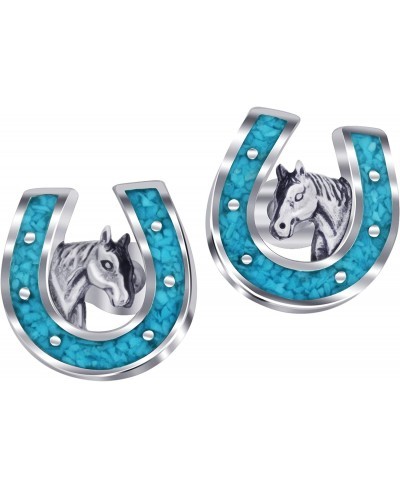 Turquoise Gemstone Horseshoe Southwestern Style Sterling Silver Post Back Stud Earrings $43.86 Stud