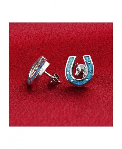 Turquoise Gemstone Horseshoe Southwestern Style Sterling Silver Post Back Stud Earrings $43.86 Stud