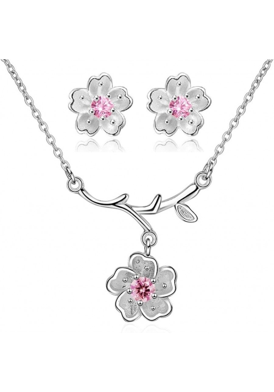 Pink Purple Crystal Stone Flower Earrings and Necklace Jewelry Set for Bridal Women White Gold Plated DT340 $11.55 Jewelry Sets