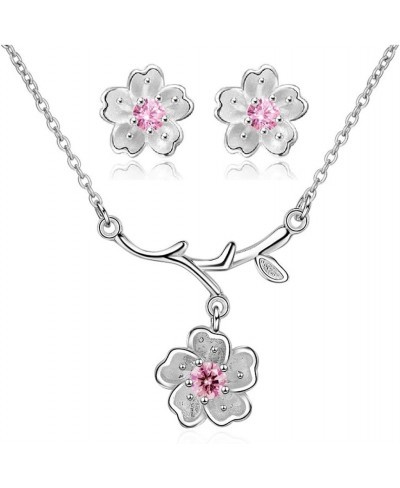 Pink Purple Crystal Stone Flower Earrings and Necklace Jewelry Set for Bridal Women White Gold Plated DT340 $11.55 Jewelry Sets