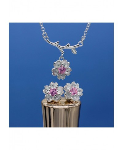 Pink Purple Crystal Stone Flower Earrings and Necklace Jewelry Set for Bridal Women White Gold Plated DT340 $11.55 Jewelry Sets