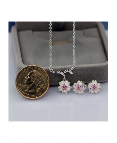 Pink Purple Crystal Stone Flower Earrings and Necklace Jewelry Set for Bridal Women White Gold Plated DT340 $11.55 Jewelry Sets