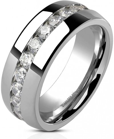 Round Cut CZ Stainless Steel Eternity Wedding Ring Band (4-8mm Wide) Size 4.5-13 $20.33 Eternity Rings