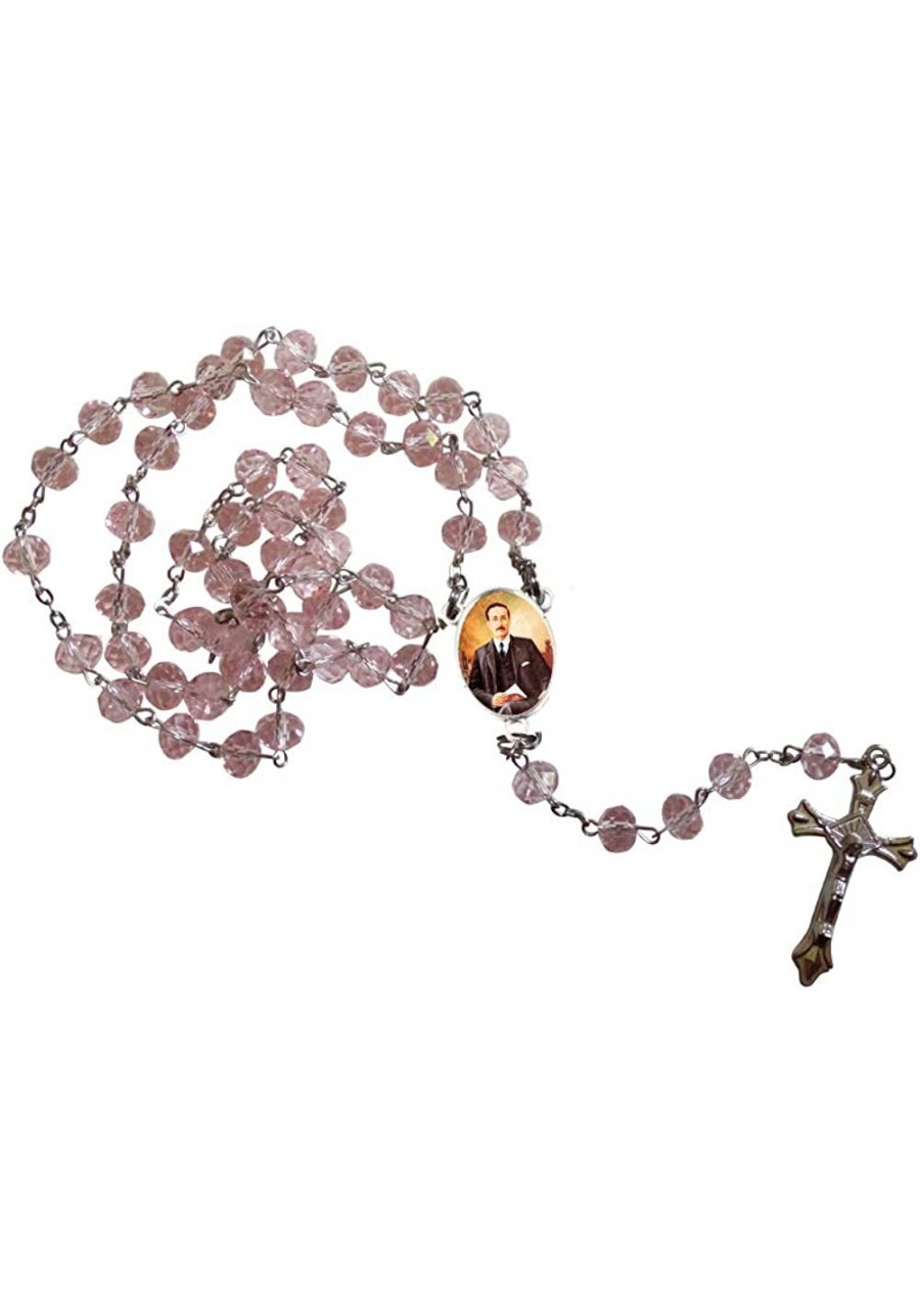 Jose Gregorio Hernandez Medico Venezolano Rosario de cuentas color Rosa Faceted Rondelle 8mm Beads Rosary with Tertium Millen...