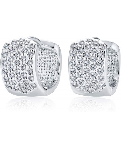 4 Four Row Cubic Zirconia Pave Clear CZ Wide Huggie Hoop Earrings For Women Silver Plated Brass .5 Dia $20.74 Hoop