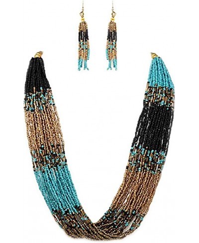 Women's Stunning Multi-Strand Cascading Seed Bead Statement Bohemian Necklace Fringe Earrings Set 24"-27" with 3" Extender $2...