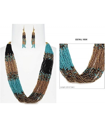 Women's Stunning Multi-Strand Cascading Seed Bead Statement Bohemian Necklace Fringe Earrings Set 24"-27" with 3" Extender $2...