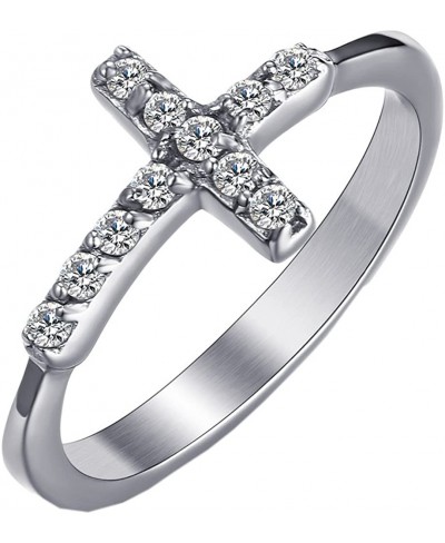 Women's Stainless Steel Cubic Zirconia Sideways Cross Ring Wedding Band Silver Tone $9.03 Bands