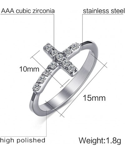 Women's Stainless Steel Cubic Zirconia Sideways Cross Ring Wedding Band Silver Tone $9.03 Bands