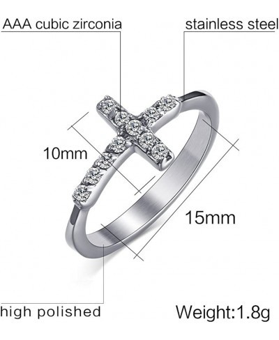 Women's Stainless Steel Cubic Zirconia Sideways Cross Ring Wedding Band Silver Tone $9.03 Bands