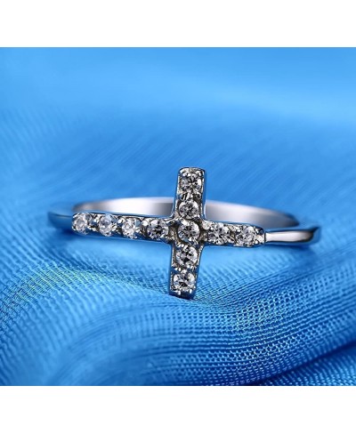 Women's Stainless Steel Cubic Zirconia Sideways Cross Ring Wedding Band Silver Tone $9.03 Bands