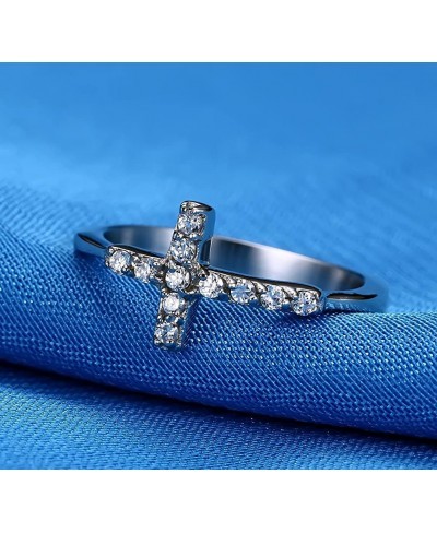 Women's Stainless Steel Cubic Zirconia Sideways Cross Ring Wedding Band Silver Tone $9.03 Bands