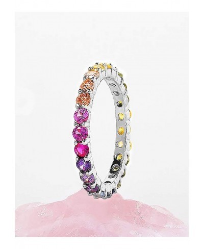 Women's 2mm Sterling Silver CZ Round Rainbow Pride Collection Eternity Ring $22.58 Eternity Rings