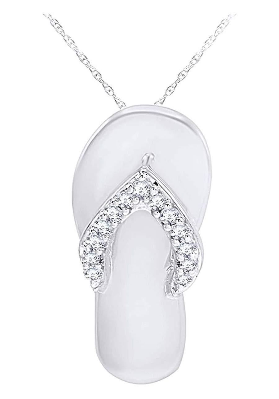 US 0.12 Ct Round Cubic Zirconia Flip-Flop Pendant Necklace in 14K Gold Over Sterling Silver $44.66 Pendant Necklaces