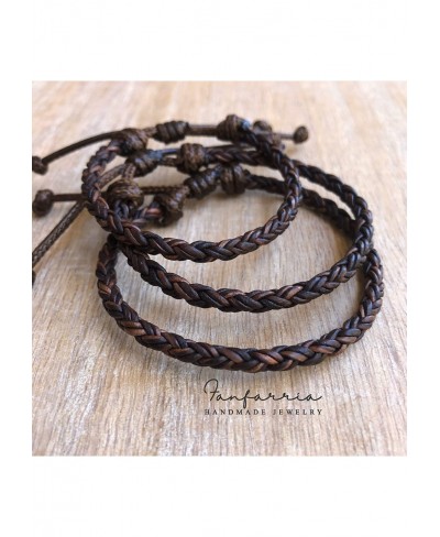 Key West I Braided Brown Leather Bracelet - 100% Handmade Adjustable Band (6.5) $14.75 Wrap