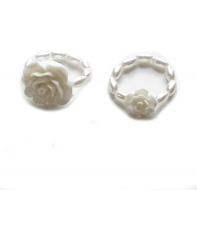 Rose Flower Pearl Rings 2Pcs Resin Flower Statement Rings Vintage Band Adjustable knuckle Jewelry for Women Girls White $14.2...