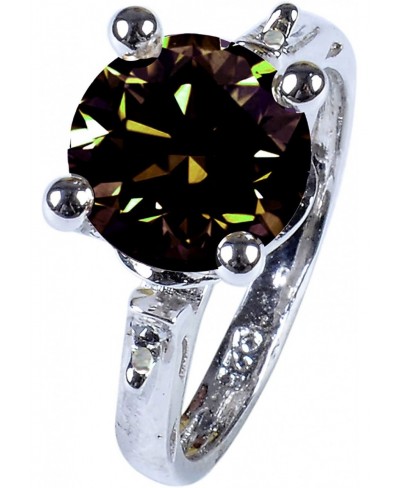 1.90 ct SI1 Round Moissanite Solitaire Silver Plated Engagement Ring Green Brown Size 7 $34.37 Engagement Rings