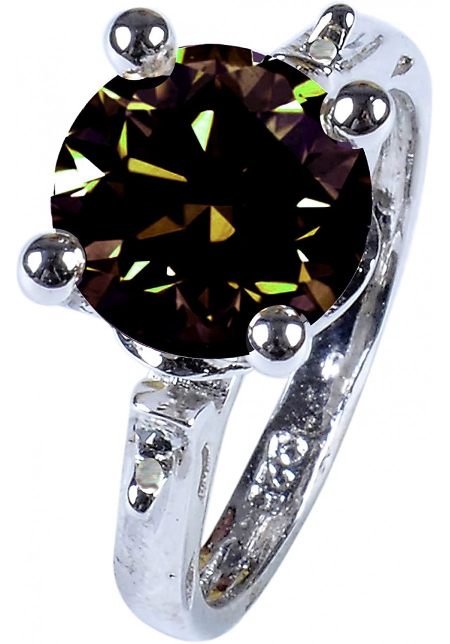 1.90 ct SI1 Round Moissanite Solitaire Silver Plated Engagement Ring Green Brown Size 7 $34.37 Engagement Rings