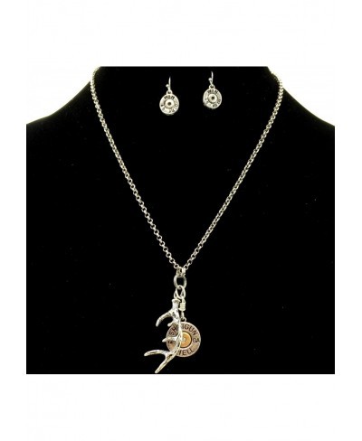 Western Shotgun Bullet Shell Buck Antler Charms Pendant Necklace with Earrings Copper Silver $33.12 Jewelry Sets