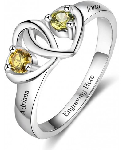Personalized Mothers Rings with 2 Simulated Birthstones Engraved 2 Names Jewelry Promise Heart Rings for Women $28.35 Promise...