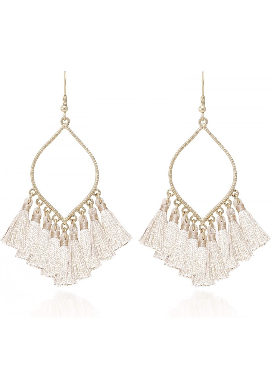 Boho Rhombus Metal Frame with Tassels Dangle Drop Earrings for Women $19.94 Drop & Dangle