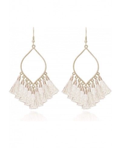 Boho Rhombus Metal Frame with Tassels Dangle Drop Earrings for Women $19.94 Drop & Dangle