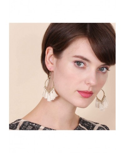 Boho Rhombus Metal Frame with Tassels Dangle Drop Earrings for Women $19.94 Drop & Dangle