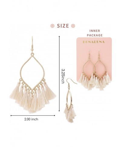 Boho Rhombus Metal Frame with Tassels Dangle Drop Earrings for Women $19.94 Drop & Dangle