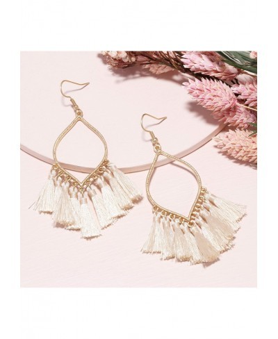 Boho Rhombus Metal Frame with Tassels Dangle Drop Earrings for Women $19.94 Drop & Dangle