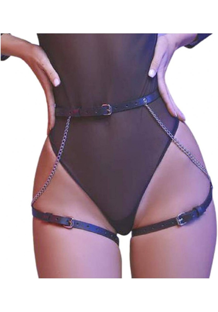 Punk Leather Waist Chain Black Sexy Harness Belt Belly Chains Nightclub Party Prom Rave Leg Thigh Body Chian Jewelry Accessor...