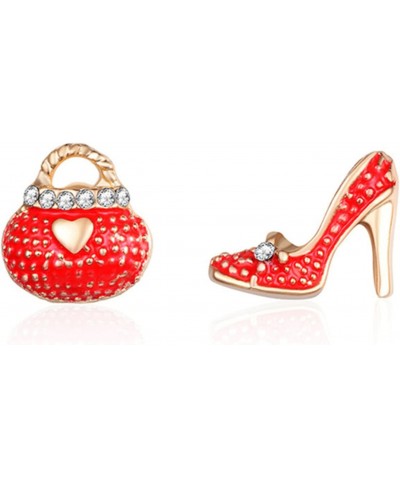 Stylish Lovely Bag High Heels Ear Stud Creative Asymmetrical Ear Stud Earrings for Women Red $6.05 Stud