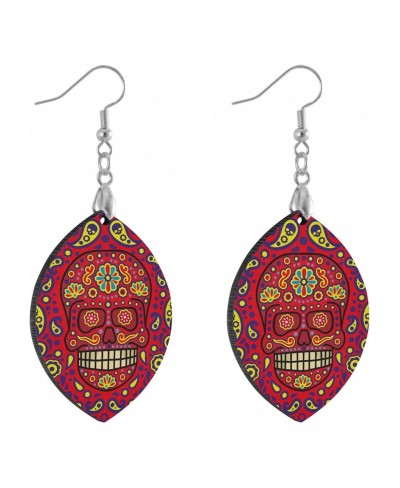 Mexican Sugar Skull Day Of The Dead Paisley Dangle Earrings for Women Drop Ear Rings Leaf Style $9.19 Drop & Dangle