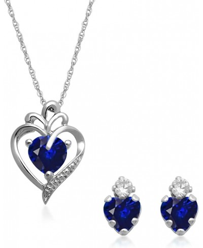 Sterling Silver Heart and Round Cut Gem stone Earring and Pendant Necklace Boxset 18" Rope Chain $15.29 Jewelry Sets