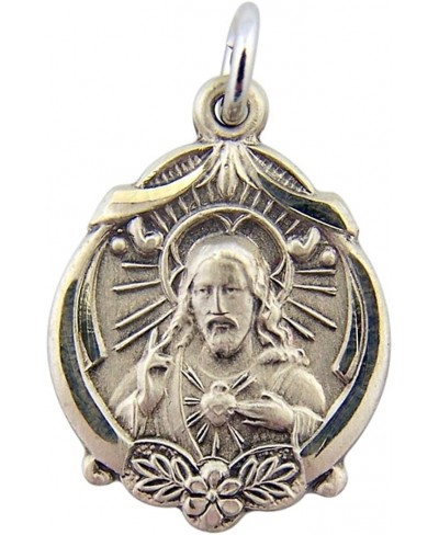 Sterling Silver Sacred Heart of Christ Floral Border Scapular Medal 13/16 Inch $33.95 Pendants & Coins